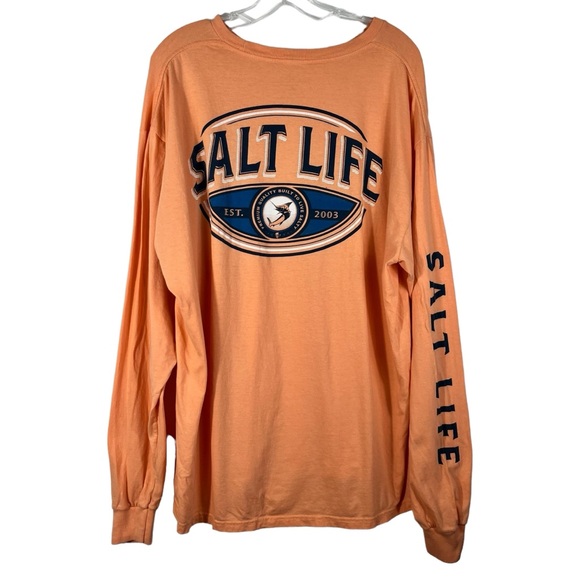 Salt Life Orange Long Sleeve Double Sided Swordfish Logo Graphic Tee XL Beach - Picture 1 of 6